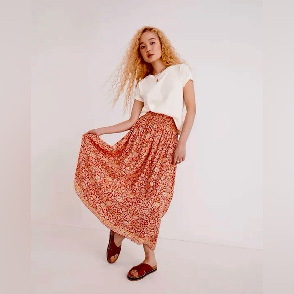 New! Natalie Martin Orange Floral Silk Bella Maxi Skirt 🧡 Small - Picture 5 of 16